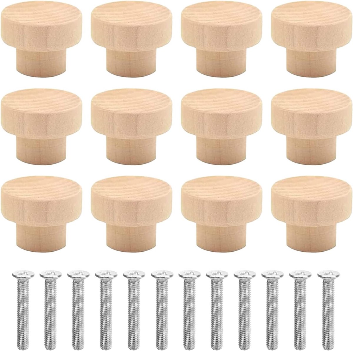 Meubelknoppen Hout - Houten Ladegreep en Kast Knoppen - 12 Stuks 35x26 mm - Duurzaam Glad Oppervlak - Voor Commode Keuken en Badkamer - Natuurlijke Ronde Stijl