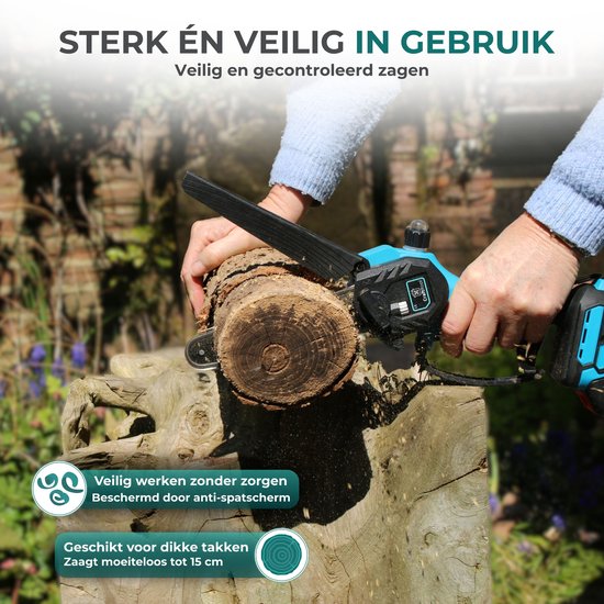 CraftRoot Elektrische Mini Kettingzaag + Telescopische Verlengstok - 270cm Bereik - Draadloze Compacte Kettingzaag met Automatische Kettingsmering - Handkettingzaag - Snoeizaag - Takkenzaag - 2x 4.0Ah Accu's - Opberg Koffer - Brushless van CraftRoot — afbeelding 3