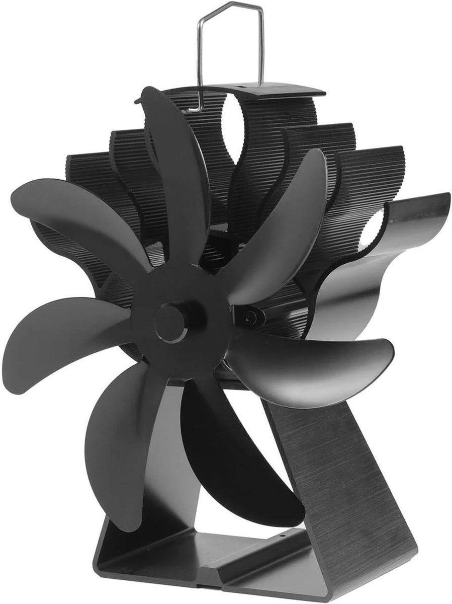 Kachelventilator - Warmte-aangedreven ventilator - Efficiënte warmteverdeling - 7-bladig ontwerp - Stil en efficiënt - Zwart