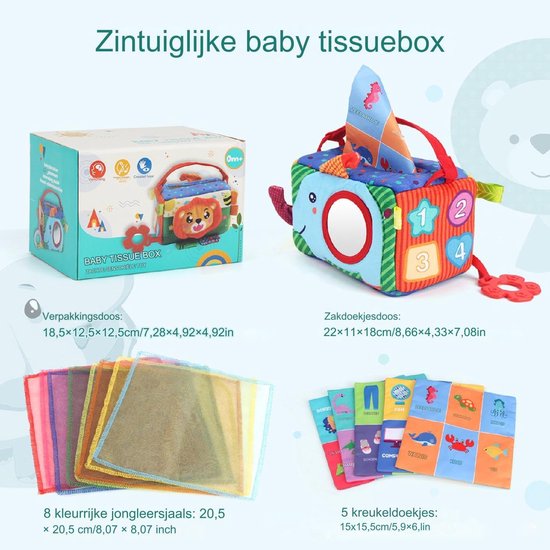 Babydoekjes Speelgoed Doos - Educatief Bijtring Boek - Baby Ontwikkeling - Veelzijdige Texturen - 20 x 15 x 14 cm — afbeelding 4
