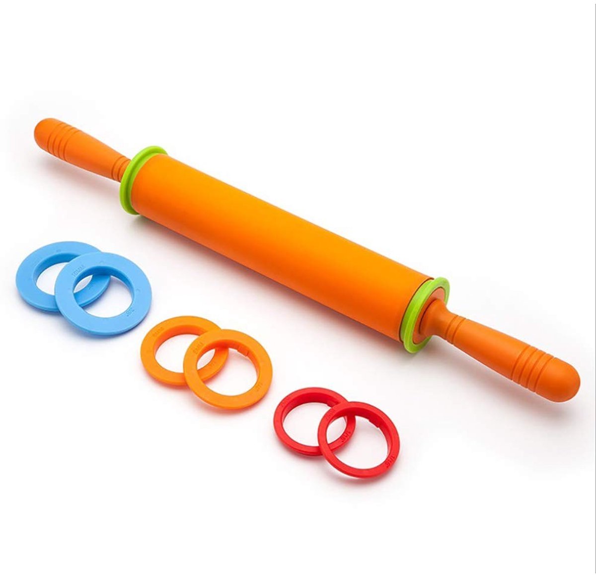 aladdien - Silicone Rolling Pin met 4 Spacers - Niet Plakkerig en Aanpasbaar voor Bakken (ORANJE)