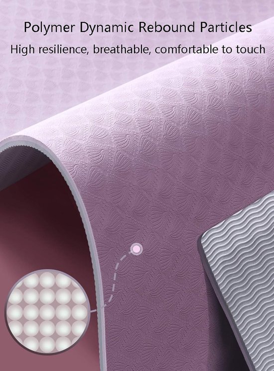 Yogamat Fitnessmat - Oefenmat Pilates - Sporten Thuis - Milieuvriendelijk TPE Materiaal - 185 x 80 cm - Hyacint Paars van Yogamat — afbeelding 4