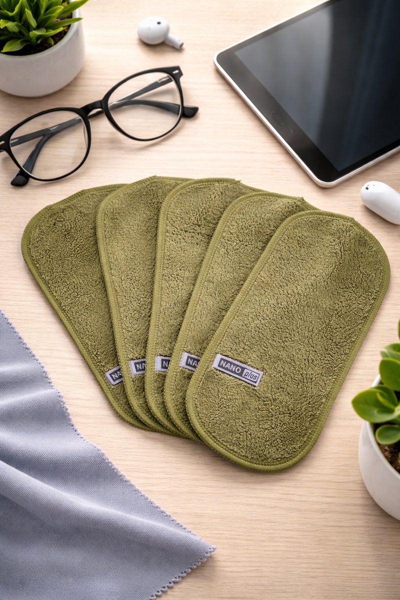 5x Nanoplus Brillen schoonmaakdoek/Nanodoek/Brilpoetsdoekjes/Olive