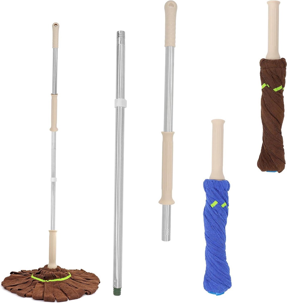 Microfiber Twist Mop - Zelfwringende Dweil - Vloeren Reinigen - Met 2 Mop Hoofden - Khaki