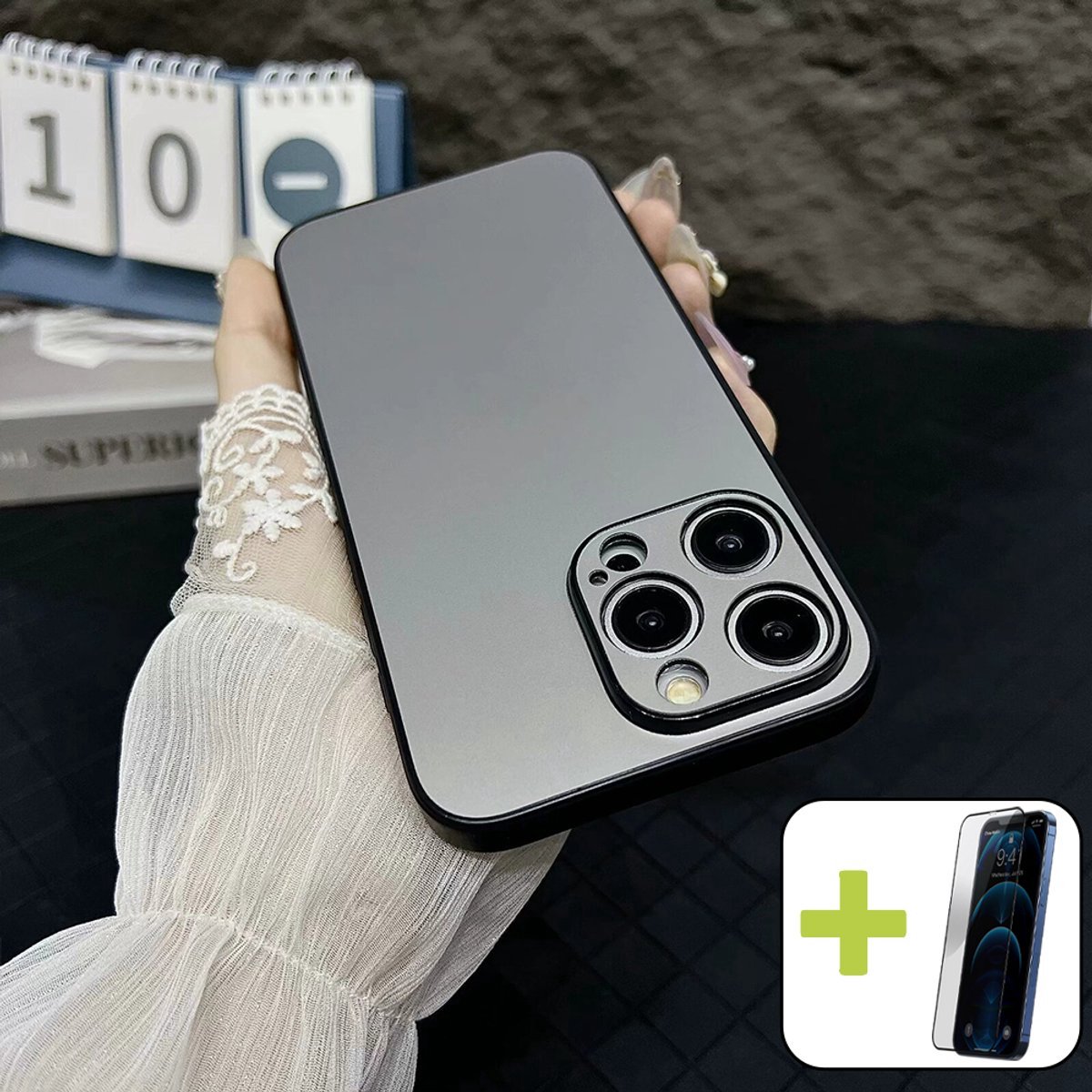 Hoesje voor iPhone 16, Siliconen Case, PC Anti-Vingerafdruk Hoes, Ultradun Lichtgewicht Schokbestendige Hoesje voor smartphone, Grijs - Screenprotector