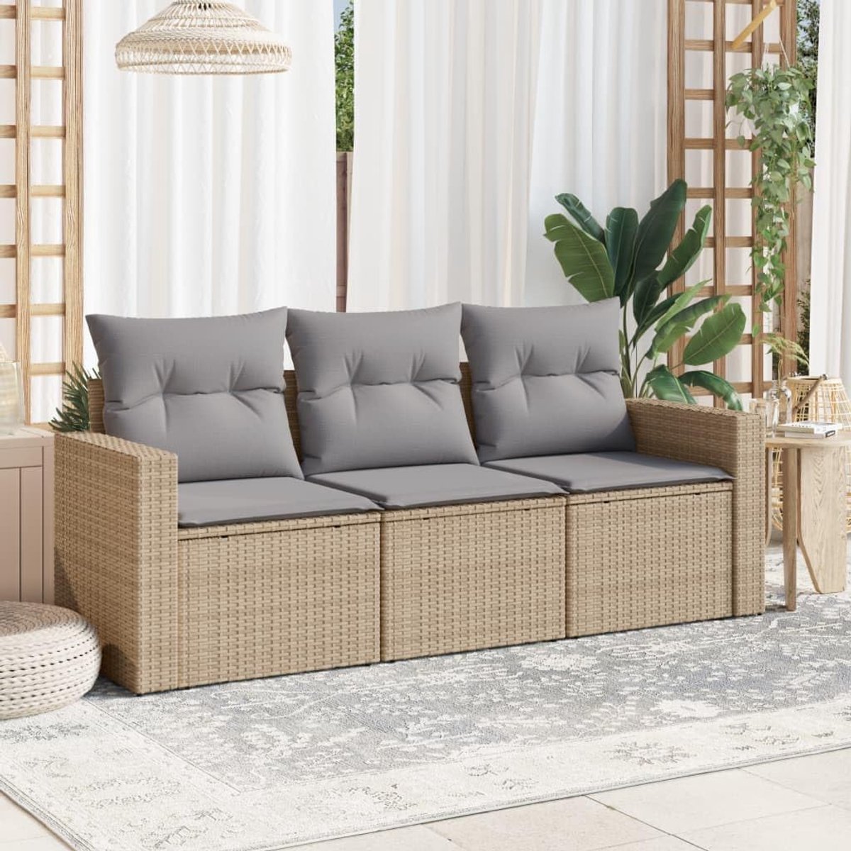 Riviera Comfort Modulaire Tuinbankset 3-Delig Beige Polyrotan met Kussens voor Tuin en Terras
