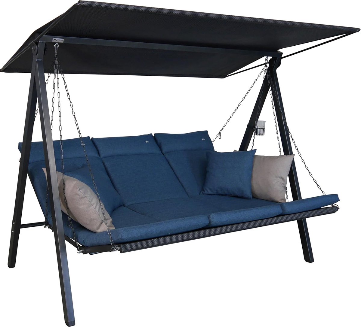 Schommelbank 3-persoons met ligfunctie 210x145x160 cm met verstelbaar zonnedak en kussens – luxe tuin schommelbed, weerbestendig loungeset voor terras en tuin – beige – Urbanhome
