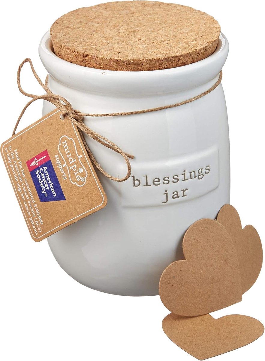 Zegeningen Pot Set - Dankbaarheids Pot - Positief Denken - Met 10 Hartjes - 5x5 cm - Wit