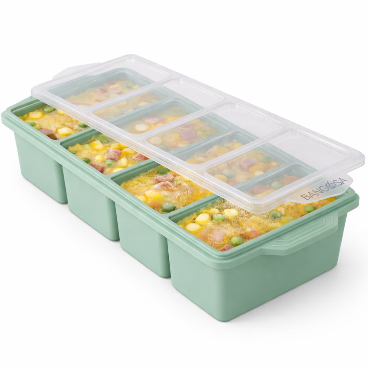 Bangosa Siliconen Diepvriesbakjes met Deksel – Meal Prep Bakjes – Vershoudbakje - Silicone vriezer tray - Voor Soep, Babyvoeding & Saus – Stapelbaar – 4x 250ml - Groen