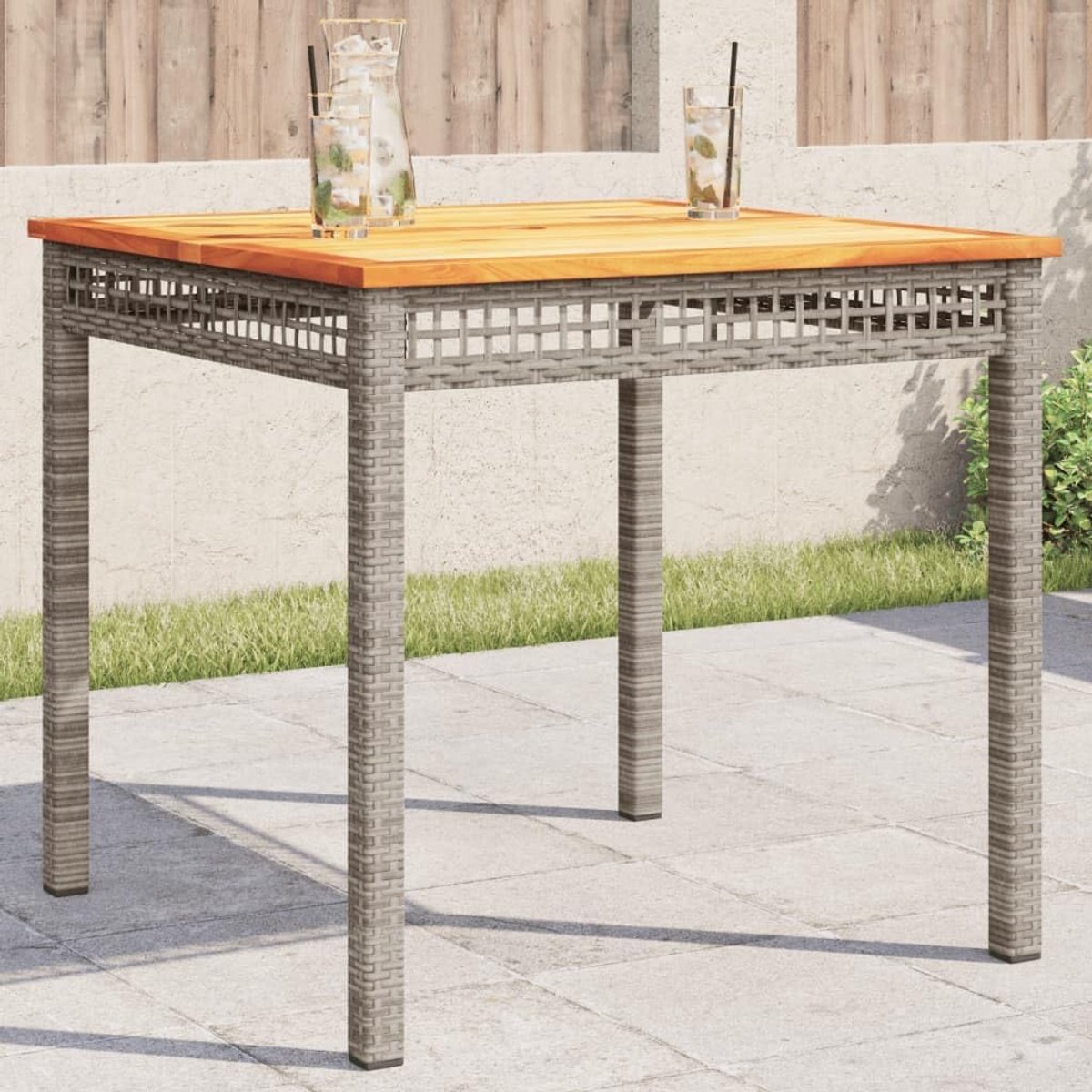 Tuintafel 80x80x75 cm – Robuuste Vierkante Terrastafel van Acaciahout en Stalen Frame – Weerbestendige Tuin Eettafel voor Balkon, Tuin en Terras – Grijs/Bruin – Laura