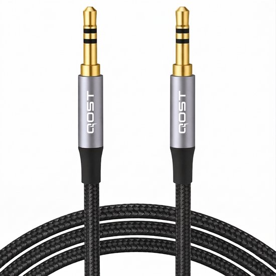 Qost - Câble Aux 3,5 mm - Tressé - Plaqué or - Câble jack 3 pôles - TRS - Male vers Male - Gris sidéral - 5 mètres