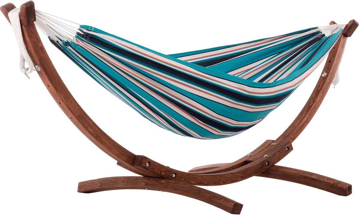 Dubbele Hangmat - Strandmat - Ontspannen in de tuin - Massief houten frame - 260 x 119 cm - sunset