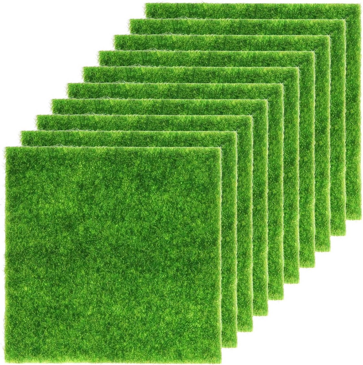 Allecto - Kunstmatige Tuin Gras - Fairy Kunstgras - Levensecht - Groen - Gazon - Miniatuur Ornament - Poppenhuis - DIY - Indoor - Outdoor - Balkon - 10 Stuks - 15 x 15cm - Hoogte 8mm