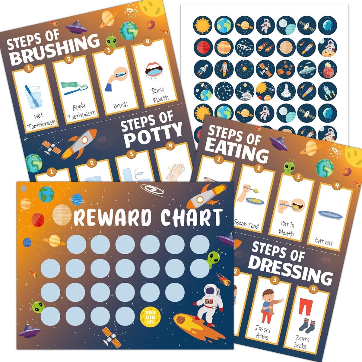 Zindelijkheidskaart Peuter - Beloningsgrafiek Stickers - Zelfzorg Training - Waterdicht Scheurbestendig Papier - 27.9 x 21.6 cm - Meerkleurig