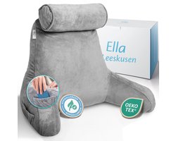 Ella Leeskussen XL - Memory Foam Relax Kussen voor in Bed - Zitkussen met Nekrol & Onderrug Ondersteuning - Bookseat - Fluweel Antraciet