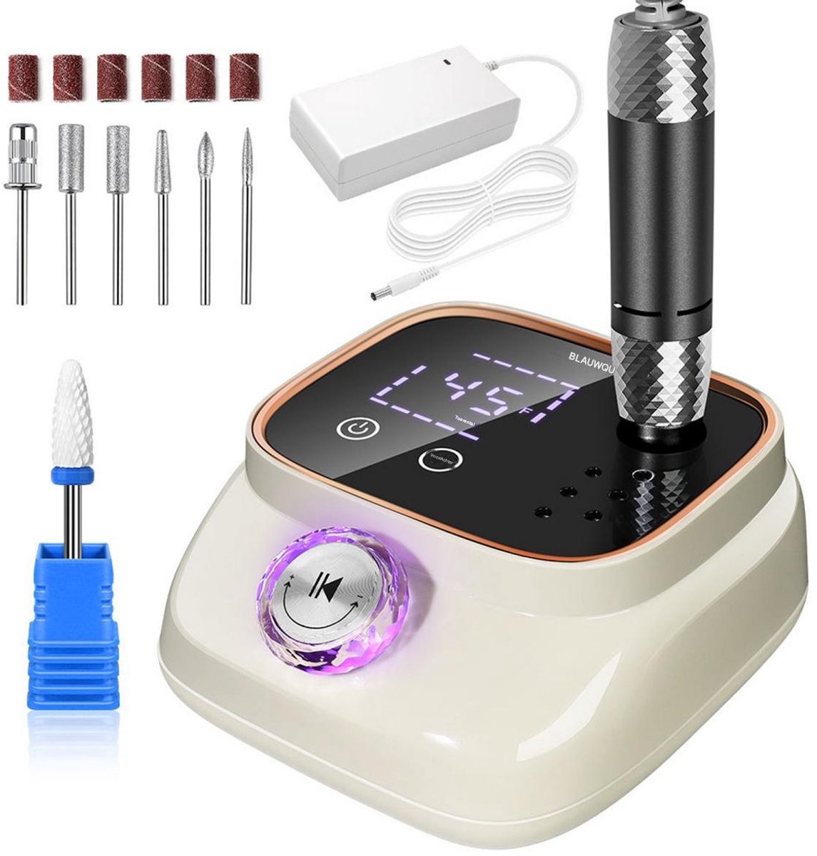 GELLDG Elektrische nagelvijl - 45.000 RPM - Nagelboor en Ponceuse Set - Duurzaam, Laag Geluid & Trilling - Geschikt voor Manicure en Pedicure Thuis of Salon - Kunststof - 13x13,6x5,9cm - Incl. Accessoires