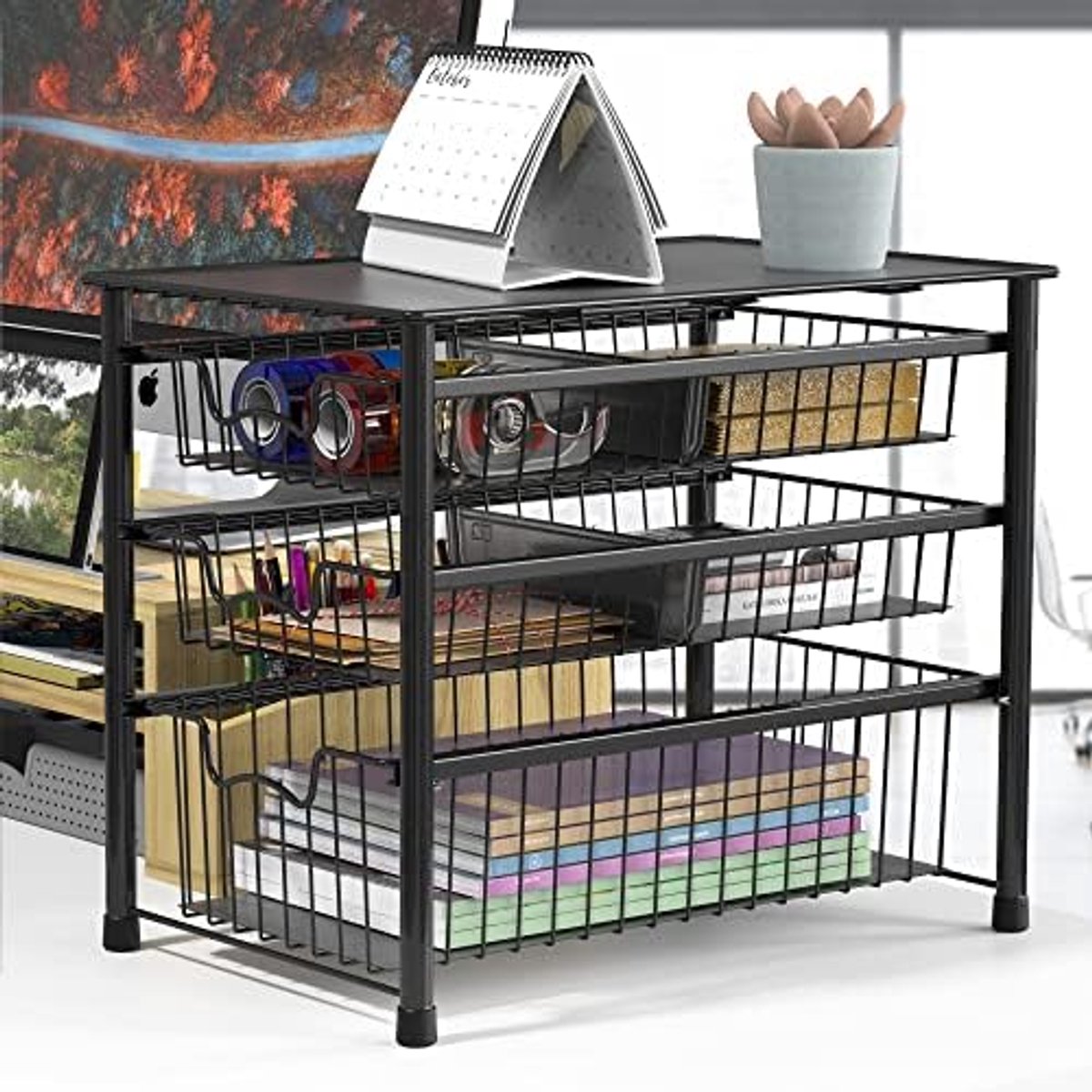 Opberg organizer - Lade systeem - Keuken en badkamer - Stapelbaar ontwerp - 42x28x35 cm - Zwart