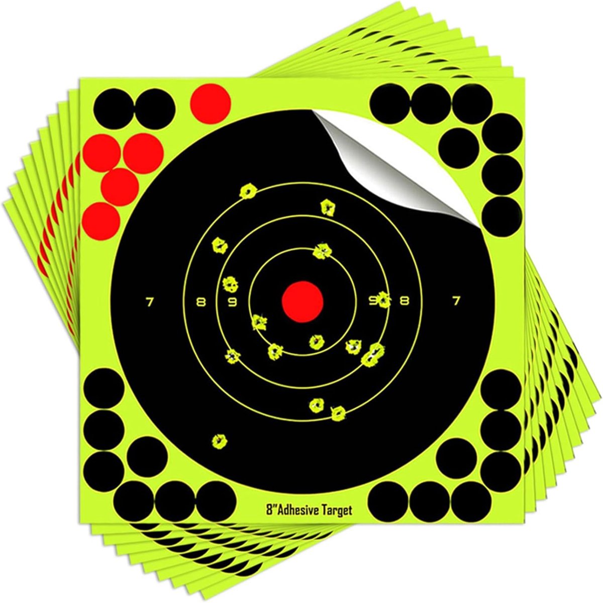 Schietstickers - 8" - Zelfklevend - Richtstickers - Stickers voor schietoefeningen - Fluorescerend geel - Natuurlijke reactie - Pijl en boog darts