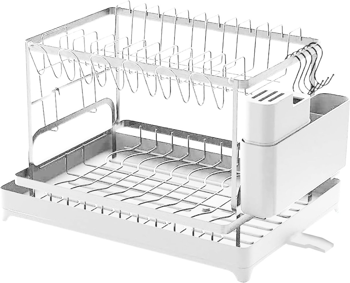 Keuken Afdruiprek - Vaatdroger Organizer - Aanrecht Opslag - Dubbele Verdieping Ontwerp - 42 x 29 x 29 cm - Zwart