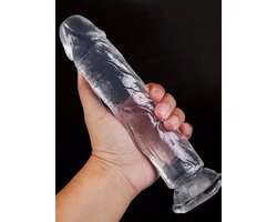 Gigantische Realistische Dildo met Zuignap – 24cm x 5cm Grote G-spot Dildo – Flexibel Jelly Materiaal met Geaderde Textuur – Handsfree Gebruik – Seksspeeltje voor Mannen en Vrouwen/Koppels – Transparant