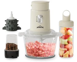 Homelux - 4-in-1 Keukenmachine – Hakmolen – Blender – Mixer – 2L Glazen Kom – 600ml Smoothie Beker – 250W Foodprocessor – Knoflooksnijder – Kruidenmolen – Compact Keukenapparaat – Voor Groenten Vlees Noten Smoothies – Keukenhulp