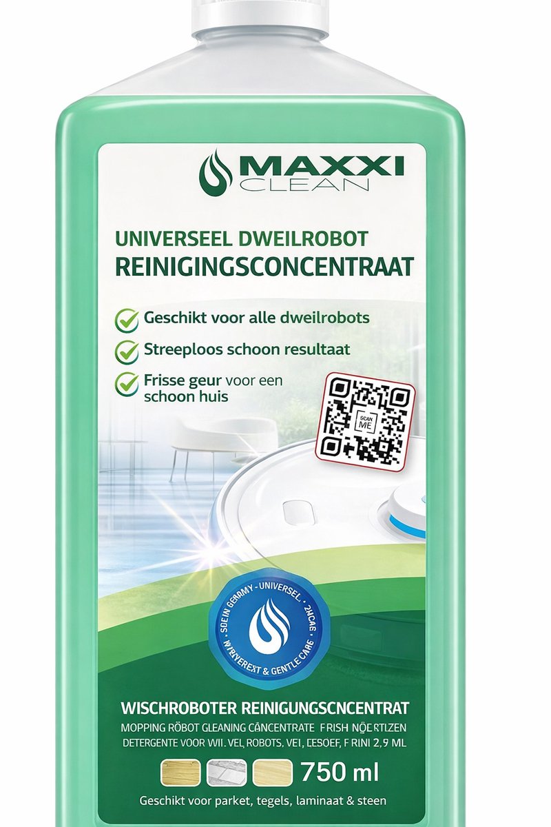 Maxxi Clean Vloerreiniger 750 ml – Reinigingsconcentraat voor Dweilrobots – Universeel voor Parket, Tegels & Laminaat – Fris Geurend