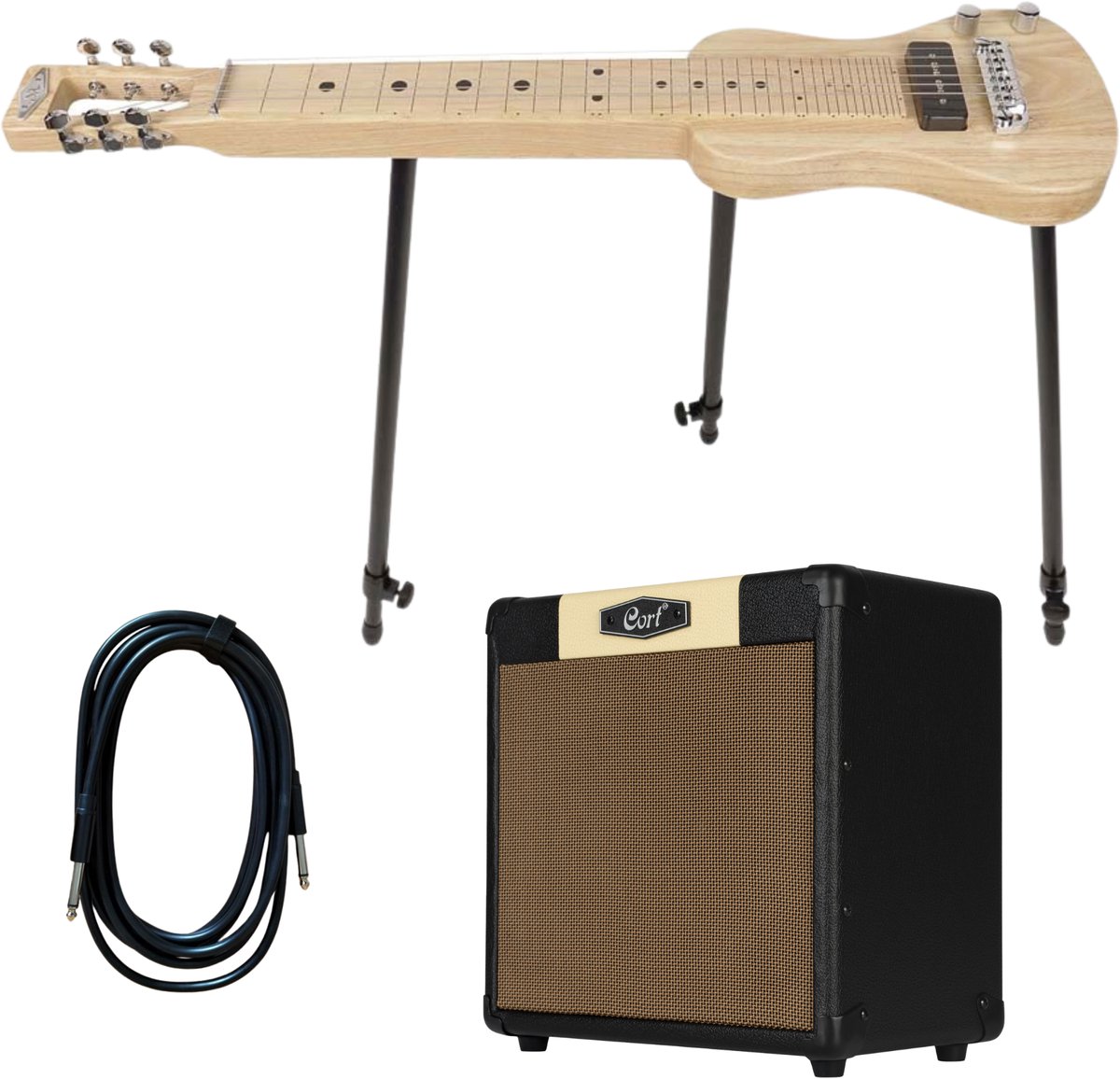 SX LG2ASHNA Lapsteel Gitaar Set met Cort CM15RBK 15W Versterker 8 inch Reverb Zwart