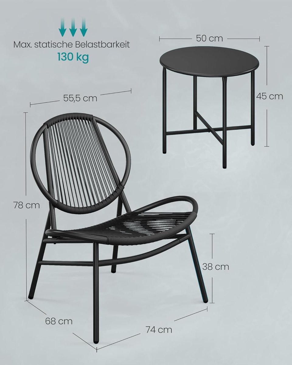Balkonmeubelset Compact 3-Delig 68x74x78 cm – Polyrotan Tuinset met 2 Stoelen & Tafel – Ergonomische Balkonset voor Terras & Binnen/Buiten –zwart – Urbanhome