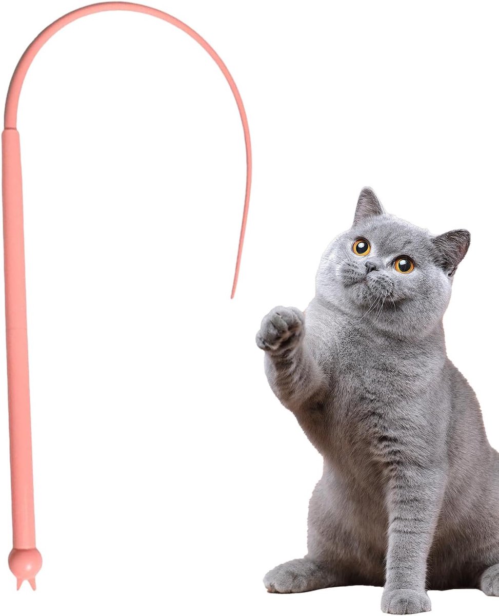 Katten Teaser Speelgoed - Interactieve Stok - Buiten Spelen - Veilige Afstand Interactie - 77 cm Lengte - Roze