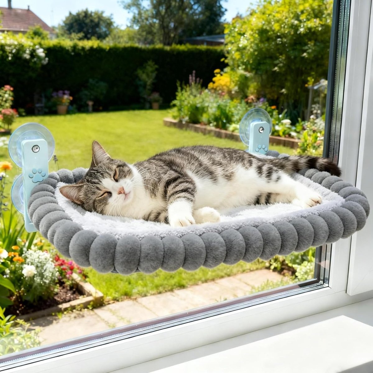 Kattenbed Raam - Vensterligstoel Hangmat - Ontspanning Zonnebaden - Stabiel Stalen Frame - 56 x 32 cm - Wit
