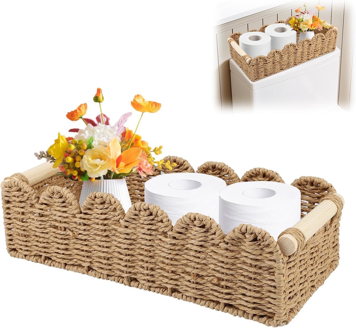 Opbergmand Gevlochten - Decoratief Mandje - Toiletpapier Opslag - Handgemaakt Papierkoord - 345x10x15 cm