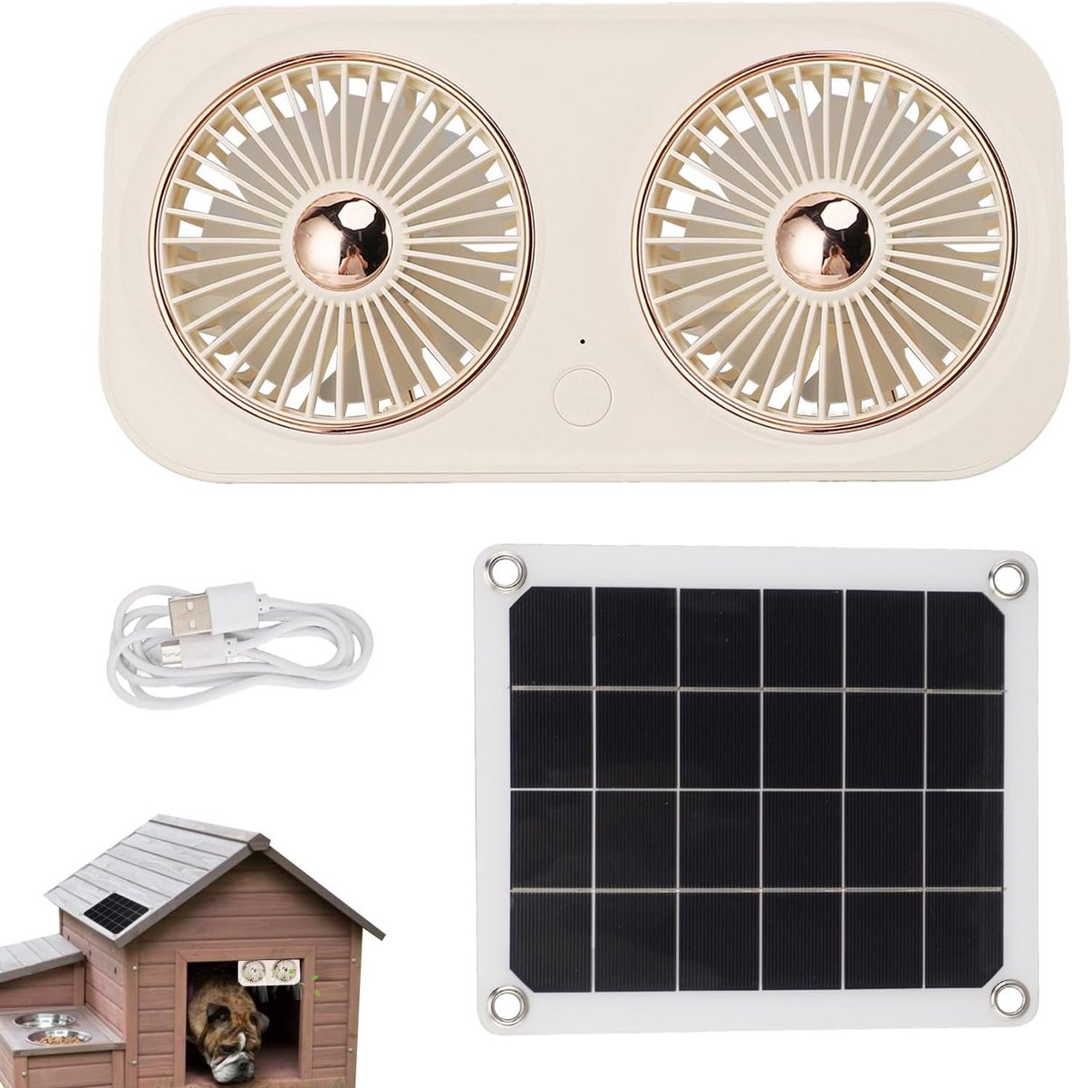 Zonne Ventilator Kit - Draagbare Luchtkoeler - Ruimte Ventilatie - Batterij Ondersteuning - 25 x 5 x 5 cm - Beige
