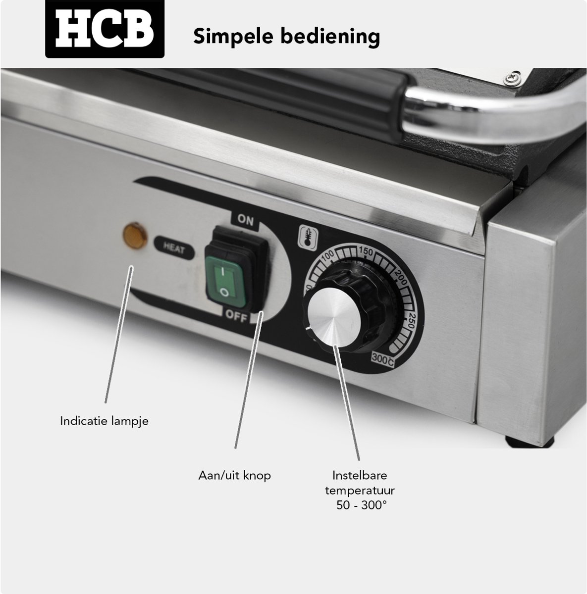 HCB - Professionele Horeca Paninigrill - geribbeld/glad thumbnail 4