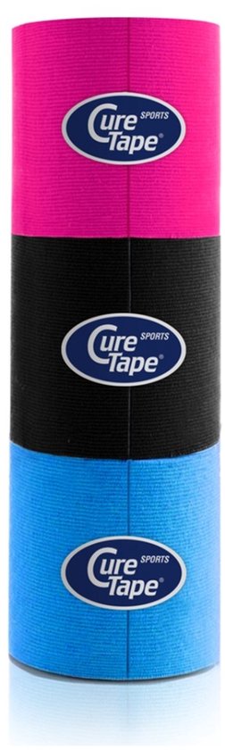 My CureTape® Sports - Kinesiotape - Pink, black en Blue in een koker met 3 rollen 5cm x 2,5m - Extra kleefkracht (kinesiotape, kinesiologie tape, fysiotape, sporttape) - ideaal voor sporters en het tapen van gewrichten