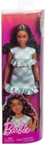 Barbie Pop - Pop met Donkerbruin haar en groen geruit jurkje - Modepop