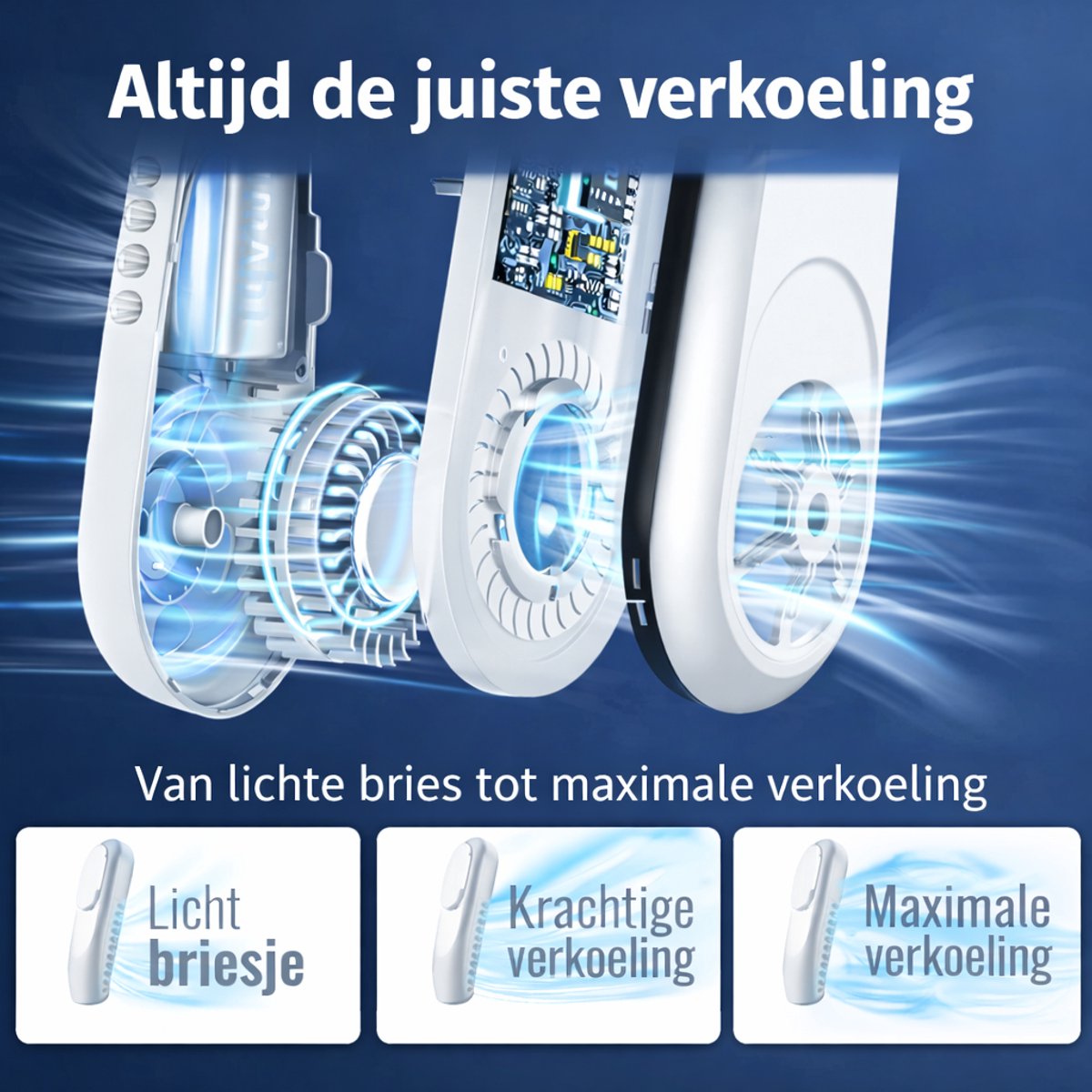 Joyage Draagbare Nek Ventilator oplaadbaar - Wit - 3 standen - Gezichtsventilator Neck fan - Portable fan mini ventilator usb - Nekventilator met koeling Handventilator Bureau ventilator - Halsventilator Waaier handwaaier Draagbare ventilator klein — afbeelding 5