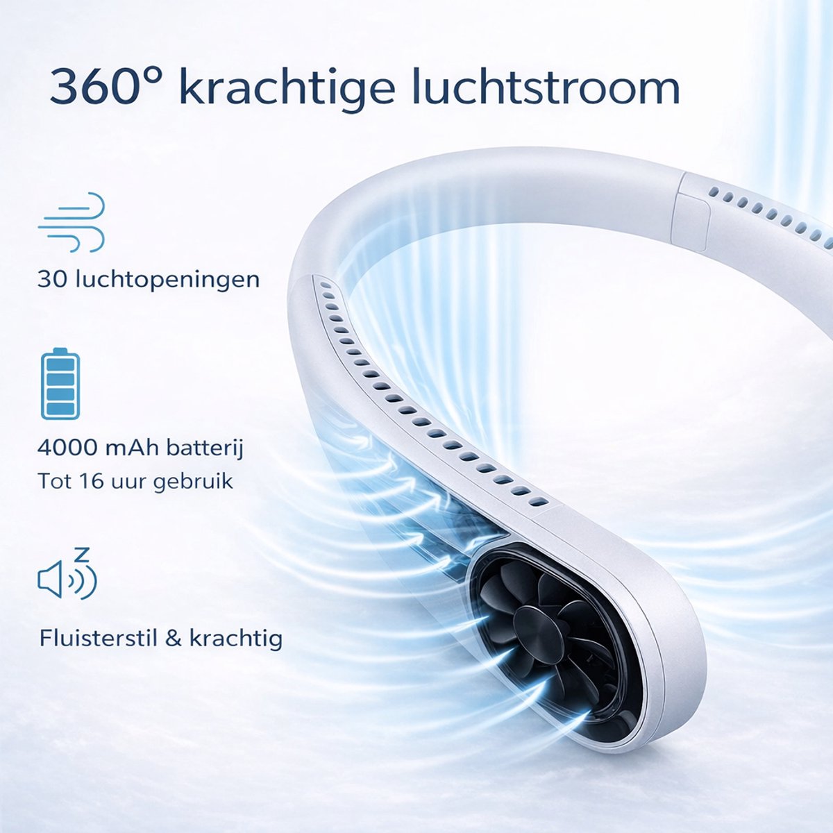 Joyage Draagbare Nek Ventilator oplaadbaar - Wit - 3 standen - Gezichtsventilator Neck fan - Portable fan mini ventilator usb - Nekventilator met koeling Handventilator Bureau ventilator - Halsventilator Waaier handwaaier Draagbare ventilator klein — afbeelding 3