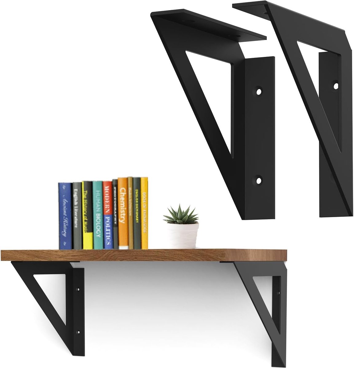 Plankhouders Zwart - Wandsteunen Hoek - Stabiele Montage - Hoge Draagkracht 50kg - 15 cm Diep - Zwart