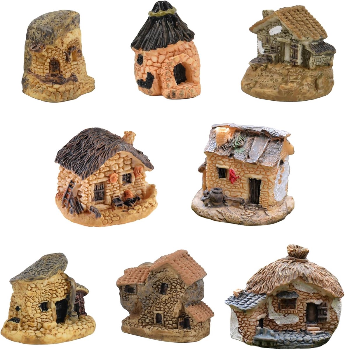 Mini Huis Beeldjes - Dorp Miniatuur - Tuin Decoratie - Hars Materiaal - 30x33x41mm - Geel