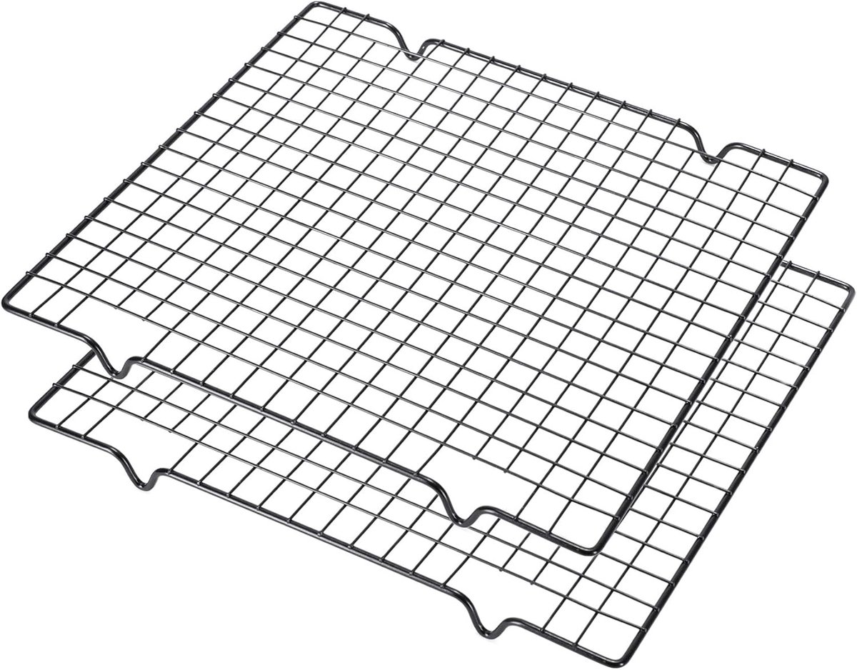 Metalen Keuken Koelrek - Bakrek Vierkant - Koelen Bakproducten - Antiaanbaklaag Stabiliteit - 25x25cm - Zwart