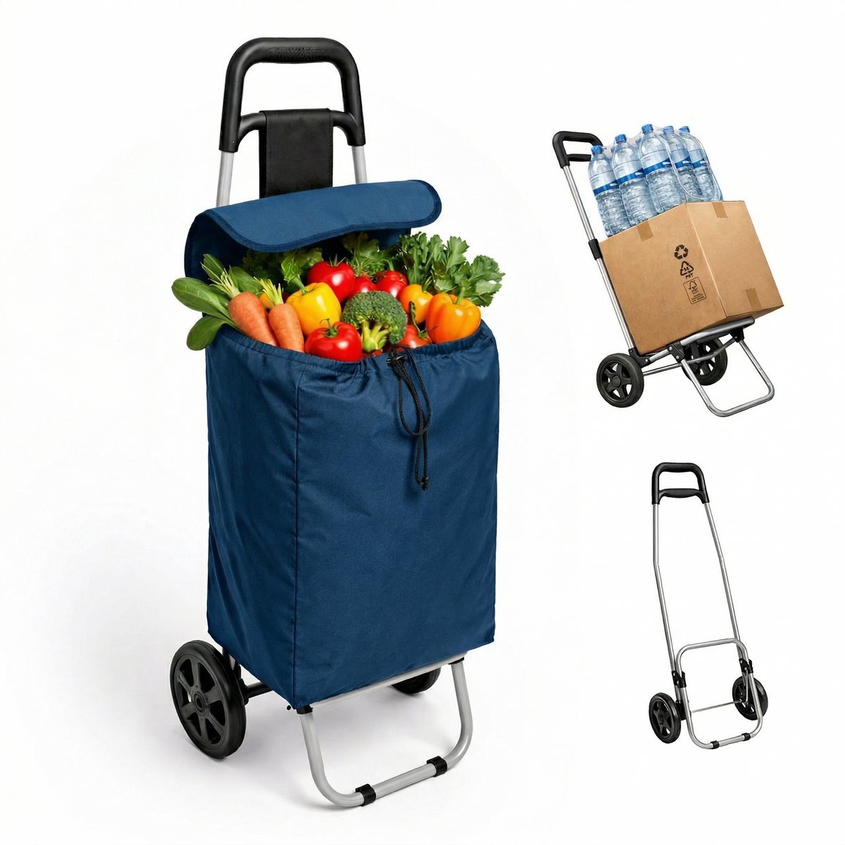 Winkeltrolley Opvrouwbaar - Waterdichte Boodschappenwagen op Wieltjes - Stevige Boodschappentrolley - Winkelwagentje met 2 Wielen - Grocery Shopping Cruiser - Winkelkar - Shopping Trolly - Boodschappenkarretje - Winkeltrolley - Deluxa - Donkerblauw