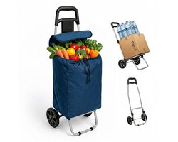 Winkeltrolley Opvrouwbaar - Waterdichte Boodschappenwagen op Wieltjes - Stevige Boodschappentrolley - Winkelwagentje met 2 Wielen - Grocery Shopping Cruiser - Winkelkar - Shopping Trolly - Boodschappenkarretje - Winkeltrolley - Deluxa - Donkerblauw