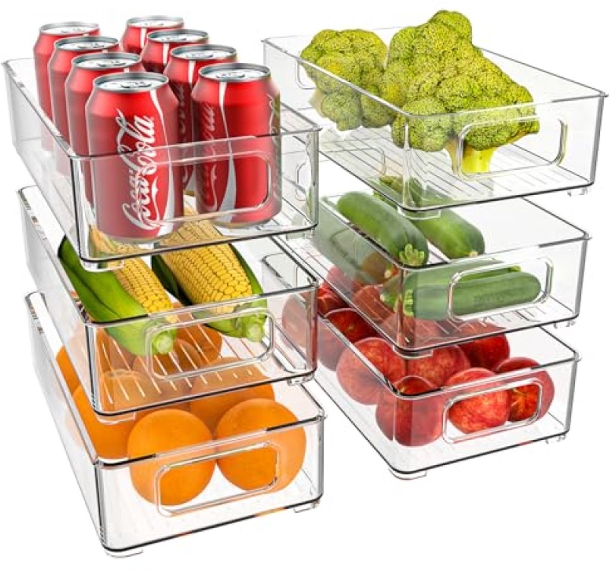 Stapelbare opbergdozen set - 6 transparante keukenorganizers voor koelkast en kasten