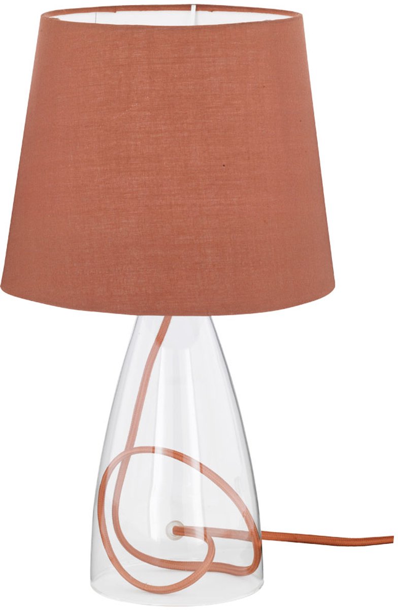 Tafellamp helder glas stoffen kap bruin verlichting schakelaar ACTION 800801510000