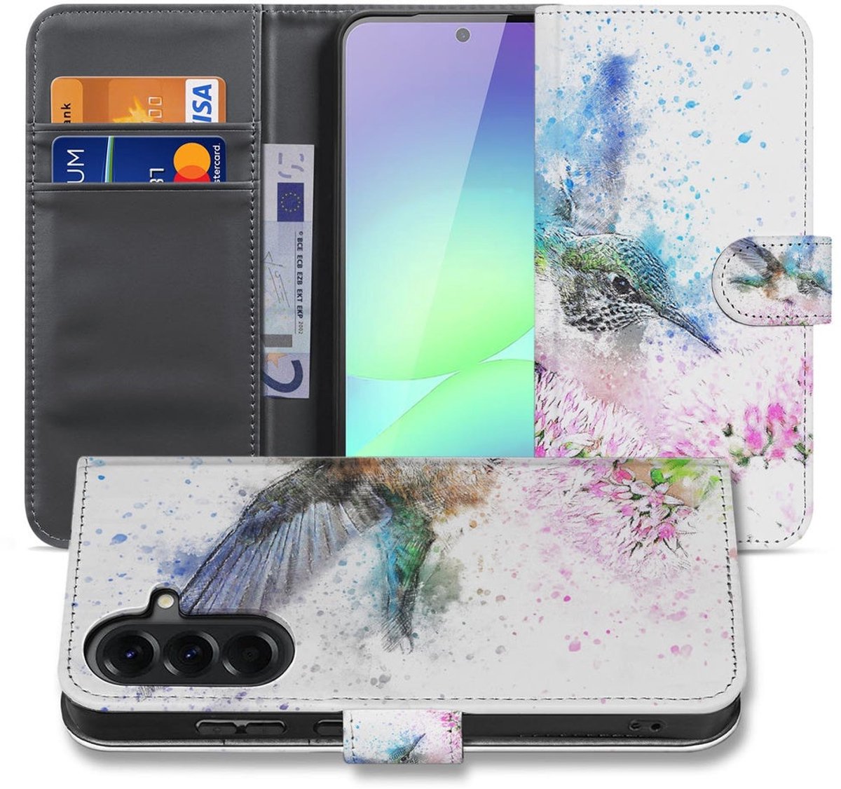 Samsung Galaxy A37 Portemonnee Hoesje Vogel Print met Pasjeshouder