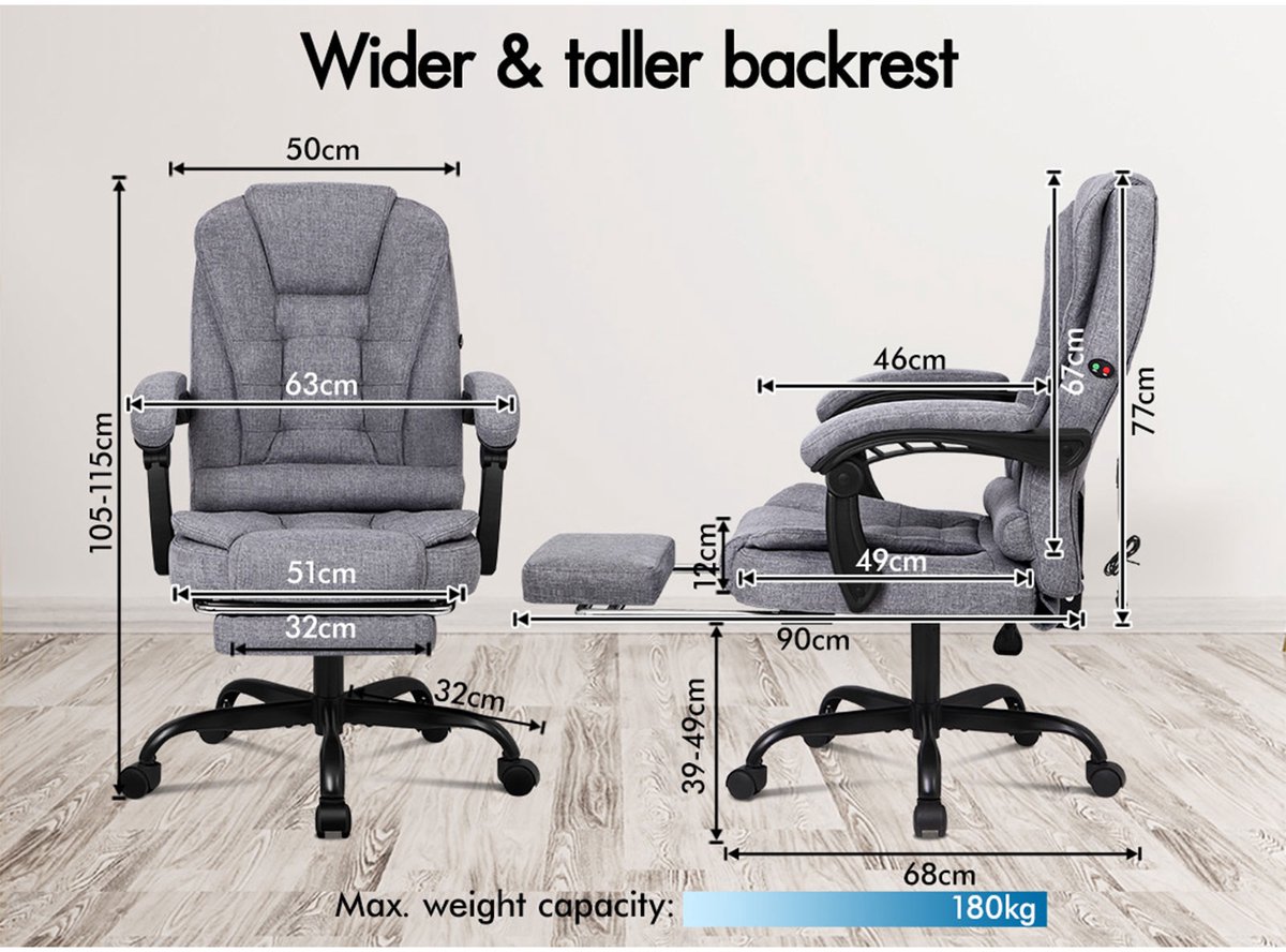 Computer/gaming bureaustoel, stoel met hoge rugleuning en - afbeelding 3