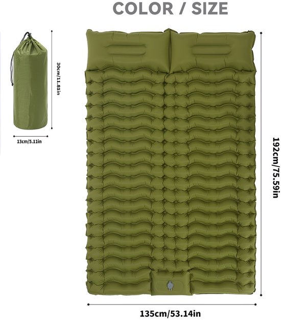 Opblaasbaar Tweepersoons Luchtmatras Met Pomp Extra Dik Camping Matras Outdoor Comfortabel van Merkloos — afbeelding 3