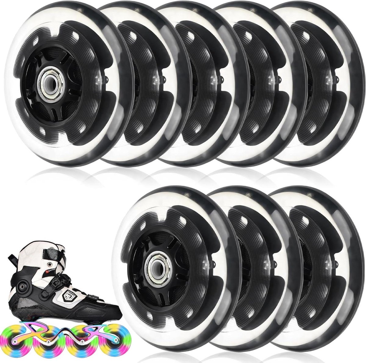 Inline skate wielen - Oplichtende rolschaatsen - Snel Skaten - Met LED Verlichting - 72 mm - Zwart