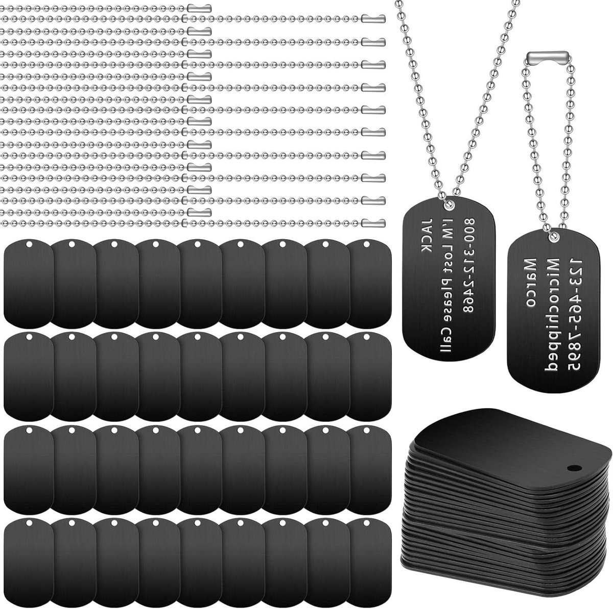 Hondenpenningen Set - Lege Tags - Huisdier Identificatie - DIY Personaliseren - 50x29mm - Zwart