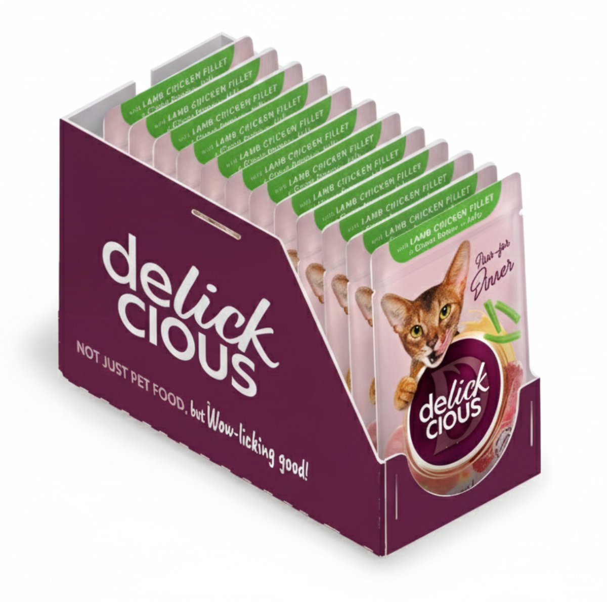 DELICKCIOUS volwassen katten natvoer lam en kip met sperziebonen in gelei 12x85g